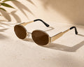 Retro Oval Metal Frame Sunglasses for Women – Brown UV Protection Vintage Fashion Eyewear