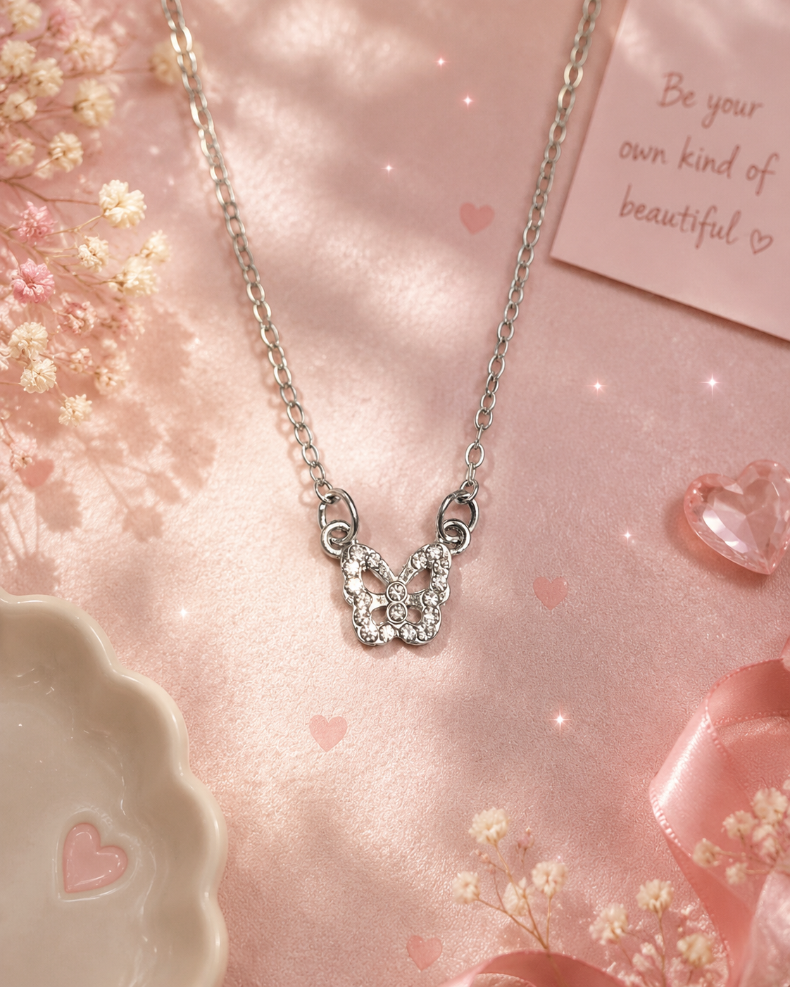 Sparkling Crystal Butterfly Necklace for Women | Elegant Silver Butterfly Pendant