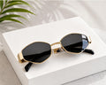 Retro Geometric Metal Frame Sunglasses for Women – Black UV Protection Fashion Eyewear