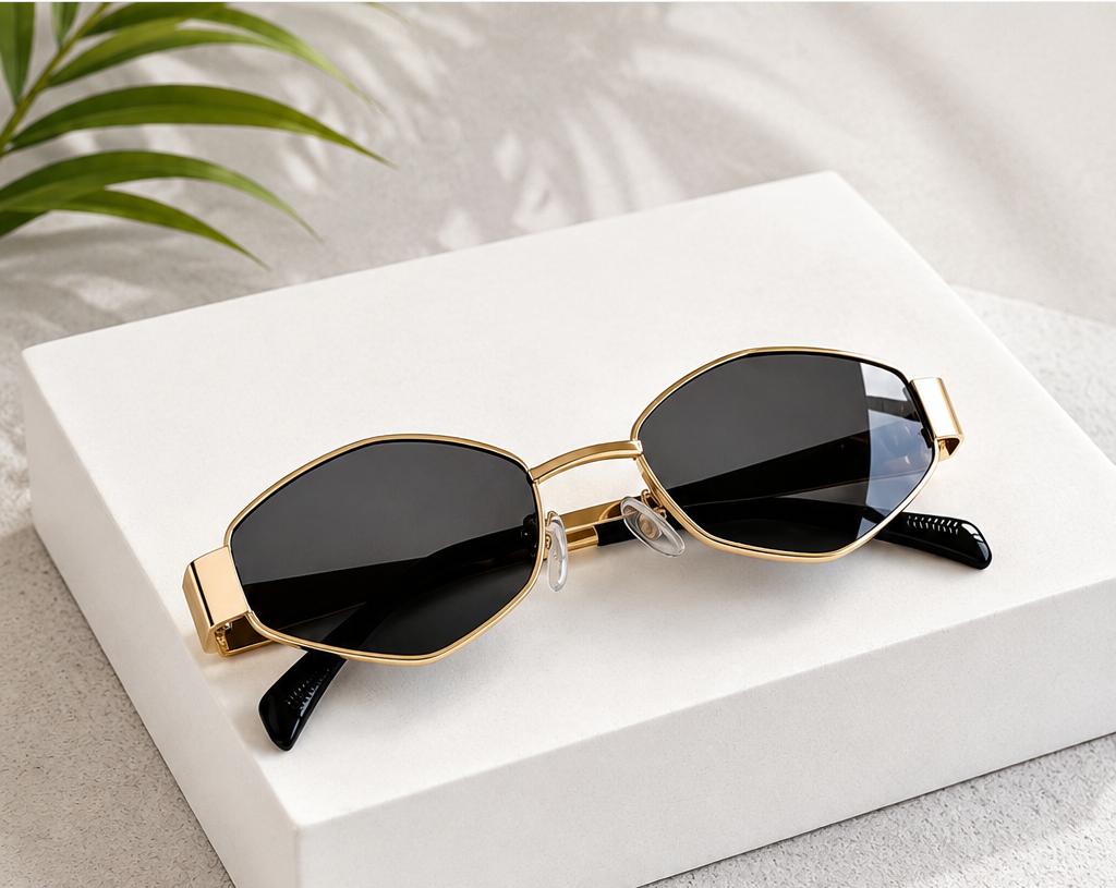 Retro Geometric Metal Frame Sunglasses for Women – Black UV Protection Fashion Eyewear